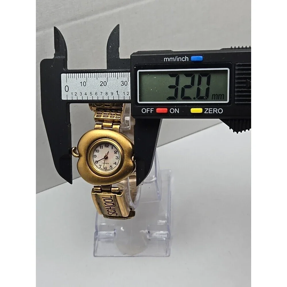 Teacher Apple Bracelet Watch Schoolhouse Charm Gold Tone Quartz New Battery Cute